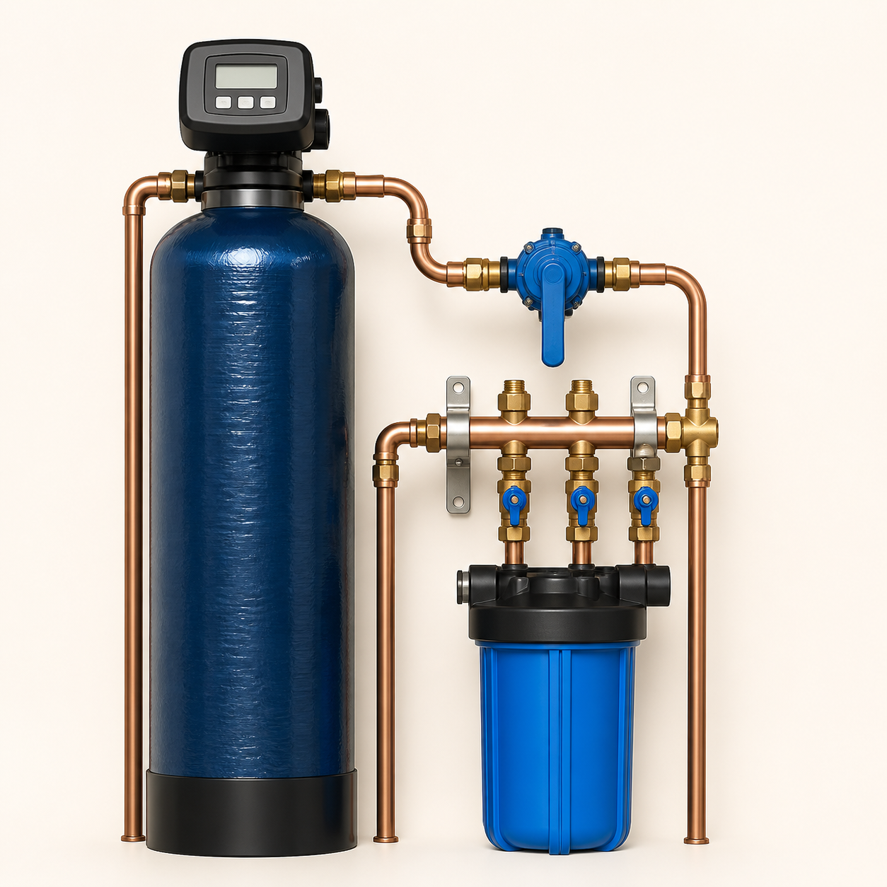 Water softener and plumbing manifold concept